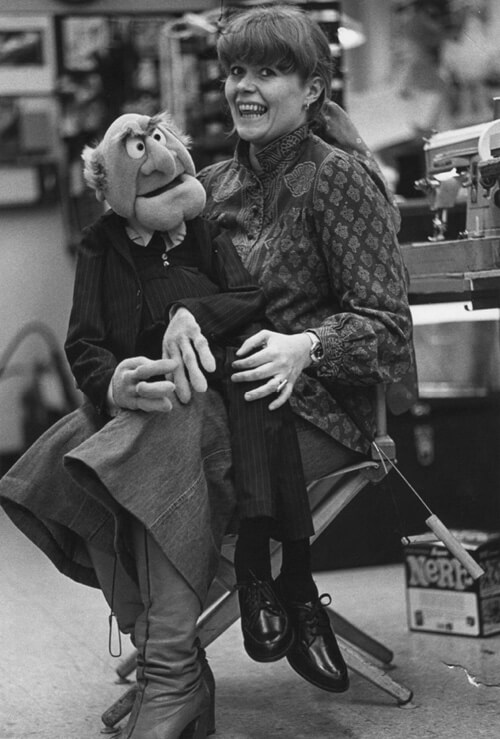 Bonnie Erickson with Statler, one of her Muppet creations, 1974